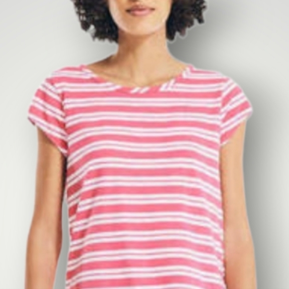 NAUTICA‎ Top Womens XL Slub Tee T-shirt Short Sleeves Lightweight Stripes New - Picture 1 of 9